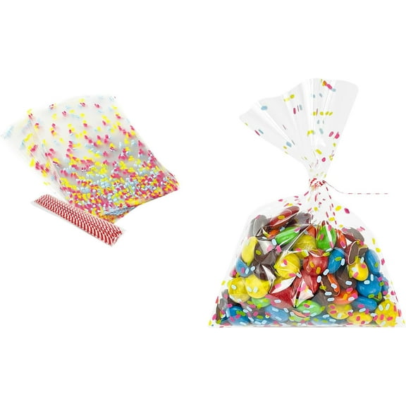 Sprinkle Print 4x6 Inches 50 Pcs Twist Ties Cellophane Bags Gift Bulk Christmas Treat Bag Party Favor Snack Food Packaging Kids Goodie Cello Wrapping For Cookie