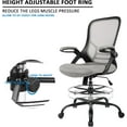 thumbnail image 5 of HYLONE Drafting Chair, Tall Office Chair Standing Desk Chair Grey Mesh High-Back Drafting Stool with Flip-Up Arms, Adjustable Foot Ring, 5 of 7