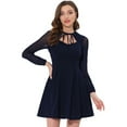 thumbnail image 1 of INSPIRE CHIC Women's Tie Neck Ruffled Mesh Long Sleeve Mini Dress Dark Blue XL, 1 of 4