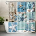 thumbnail image 3 of Nautical Shower Curtain, Beach Shower Curtains, Blue Ocean Shower Curtains, Coastal Anchor Starfish Seashell Bathroom Curtain 72x72 inch with Hooks, 3 of 5