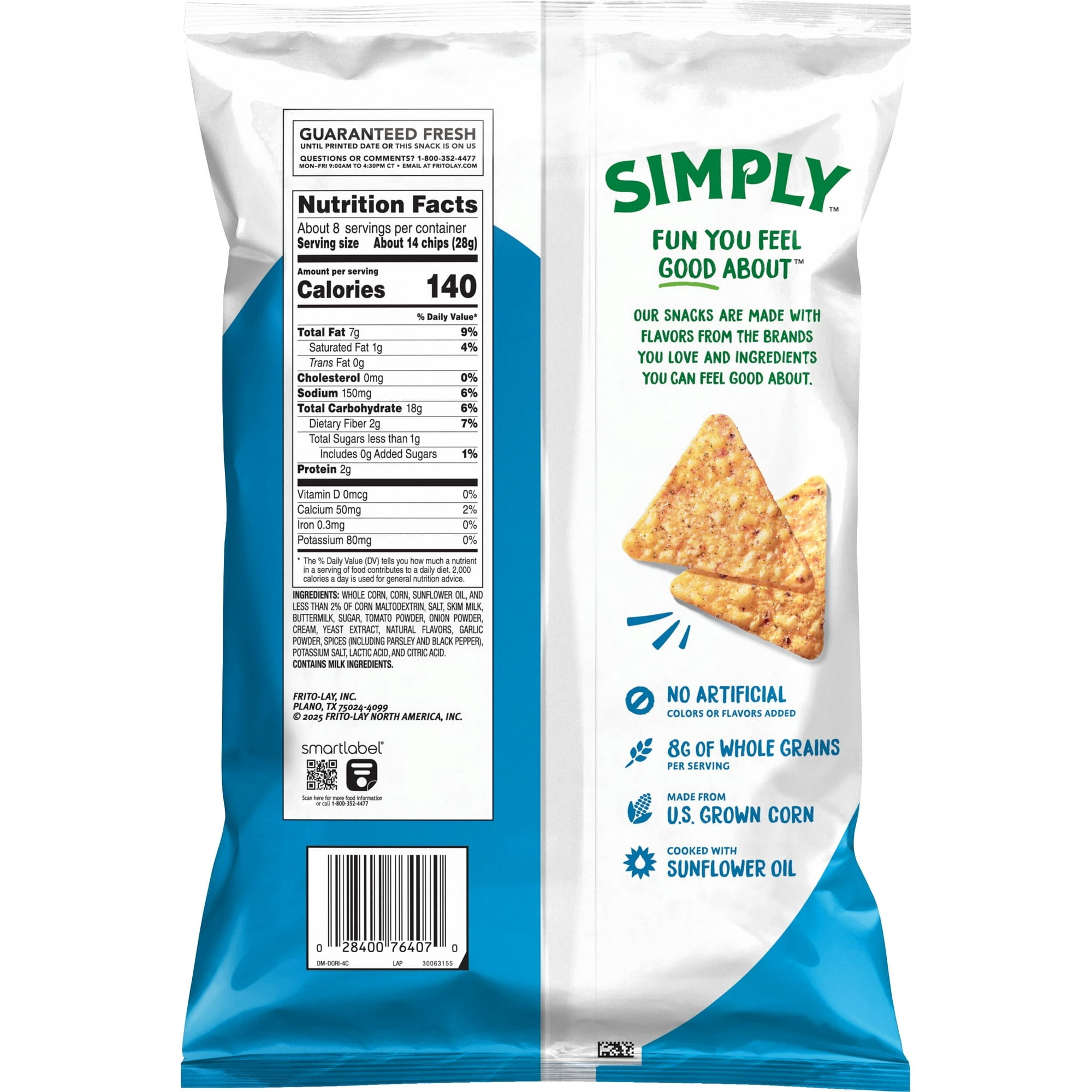 Doritos Simply Tortilla Chips Zesty Cool Ranch Flavored 7.5 oz Bag ( 3 Pack )