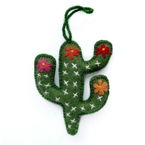 Cactus Embroidered Wool Christmas Ornament, Fair Trade Handmade in Peru