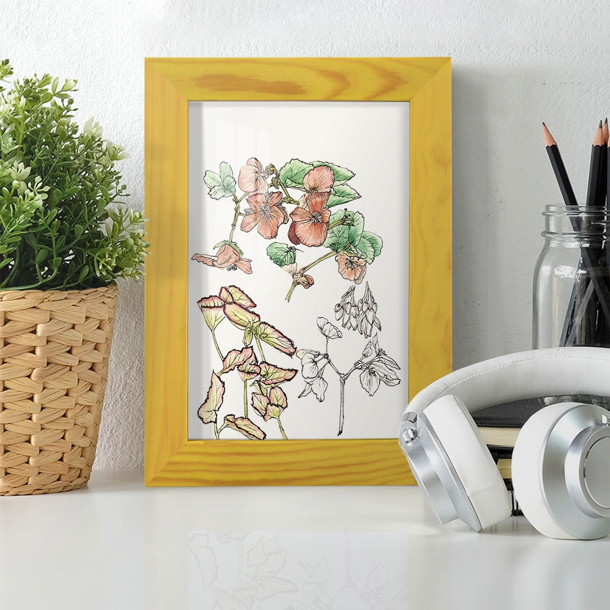 Begonia Study -Framed Print w/glass-Sunflower Yellow