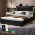 thumbnail image 6 of LED Queen Bed Frame with Headboard and Storage,Bed Frame Queen Size with 4 Storage Drawers and LED Lights,Velvet Upholstered Queen Size Bed with Charging Station,No Box Spring Needed,Black, 6 of 9