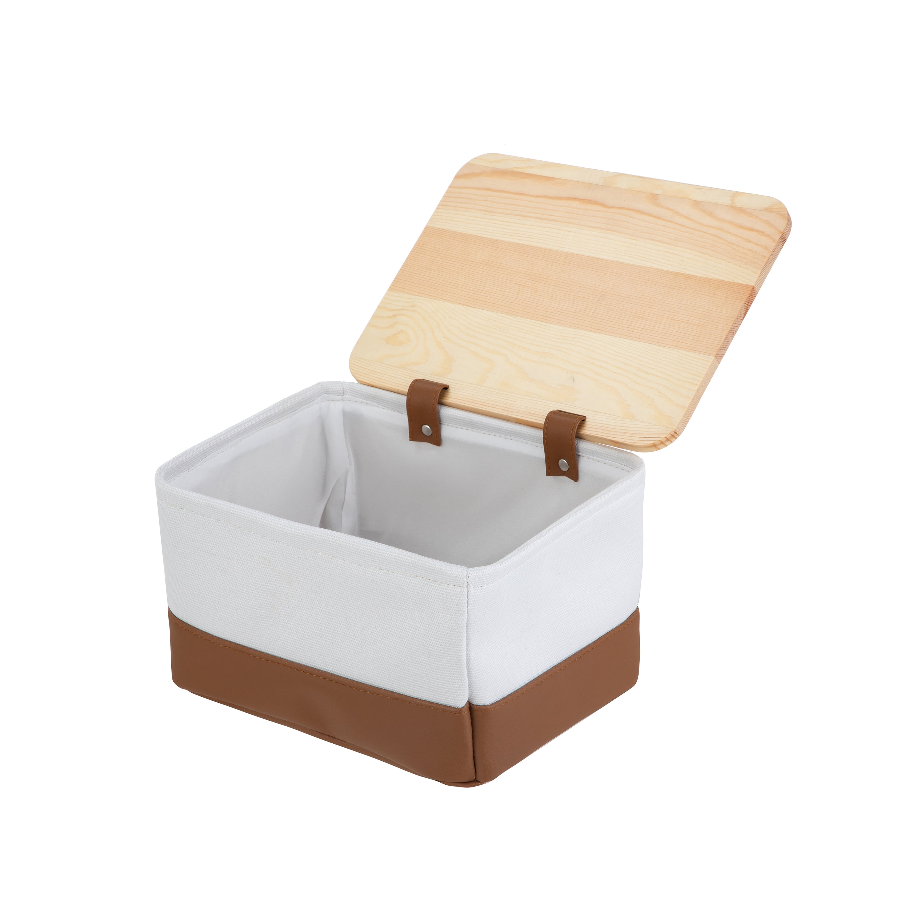 HomeZone Canvas Baskets with Pine Lid for Bathroom and Closet Storage, Set of 2