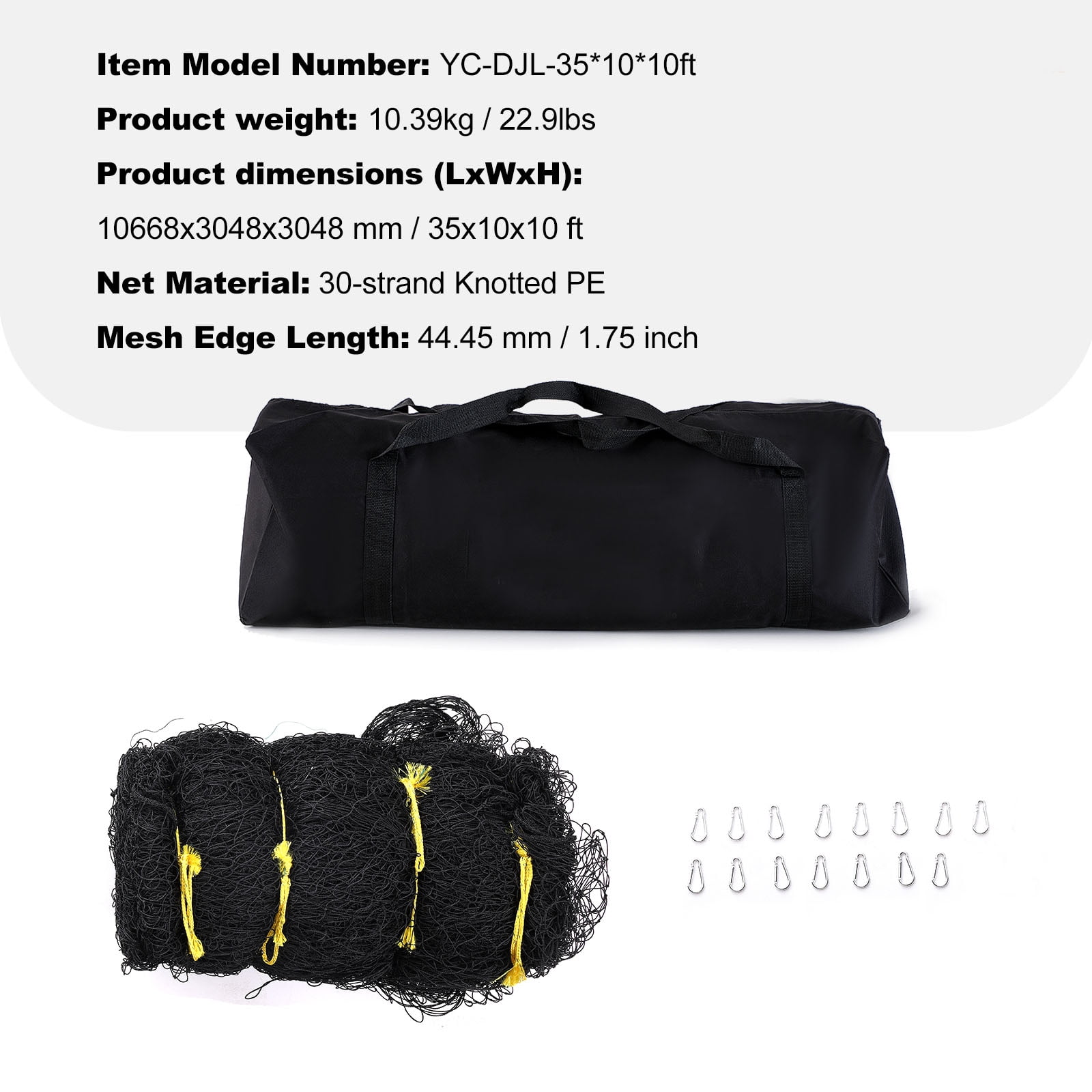 KFFKFF Batting Cage, 35x10x10FT Softball and Baseball Batting Cage Net (MESH ONLY), Baseball or Softball Batting and Pitching Practice Mesh with Entryway & Transport Sack, Robust Encased PE Mesh