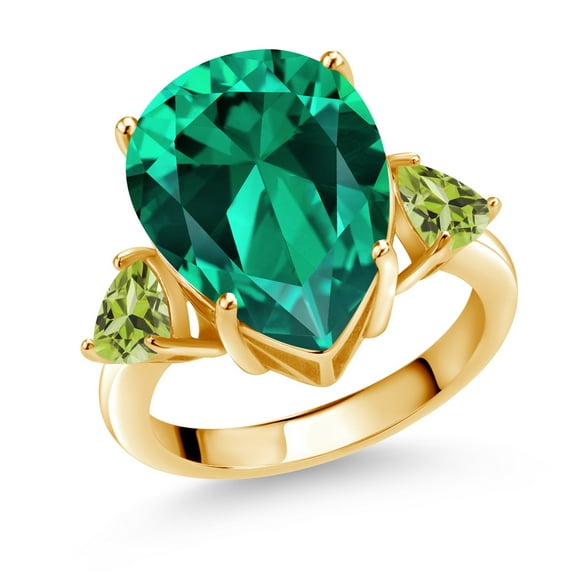 Gem Stone King 9.21 Ct Green Nano Emerald Green Peridot 18K Yellow Gold Plated Silver Ring (Size 6)