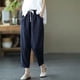 thumbnail image 4 of Pantalones harén de lino y algodón de moda para mujer, pantalones holgados de cintura alta elásticos hasta los tobillos, pantalones casuales sólidos con bolsillos retro para mujer, 4 of 4