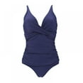 thumbnail image 1 of Tankini Bathing Suits for Women Ruched Front Twist V-Neck Swimsuits  Navy Blue S-2XL, 1 of 7