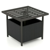 GVN Outdoor Patio Rattan Wicker Steel Side Deck Table-Black