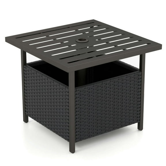 GVN Outdoor Patio Rattan Wicker Steel Side Deck Table-Black