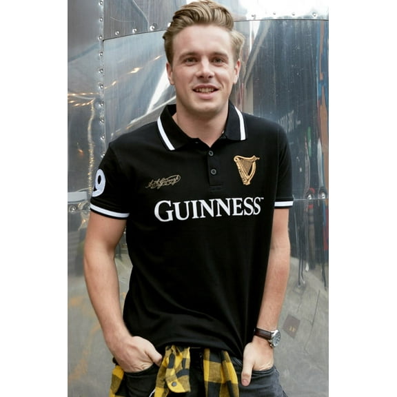 Guinness Men's 59 Stripe Collar Black Polo Shirt 100% Cotton