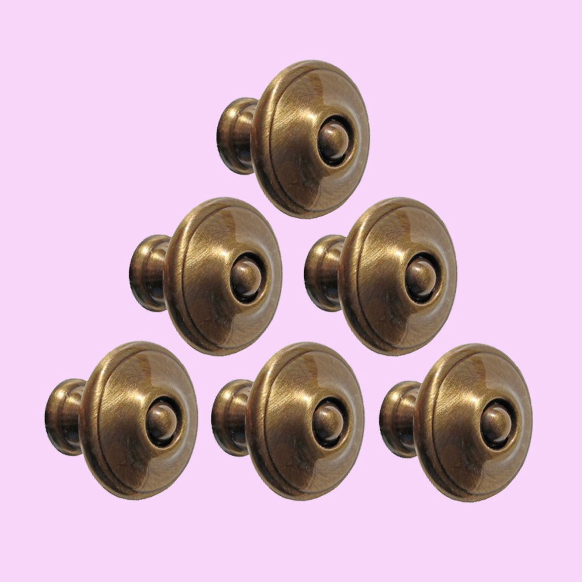 Antique Round Brass 1 1/4 in. dia. Kitchen Cabinet Door Knob Pull Handle w/Screws| Renovators Supply - Set of 6