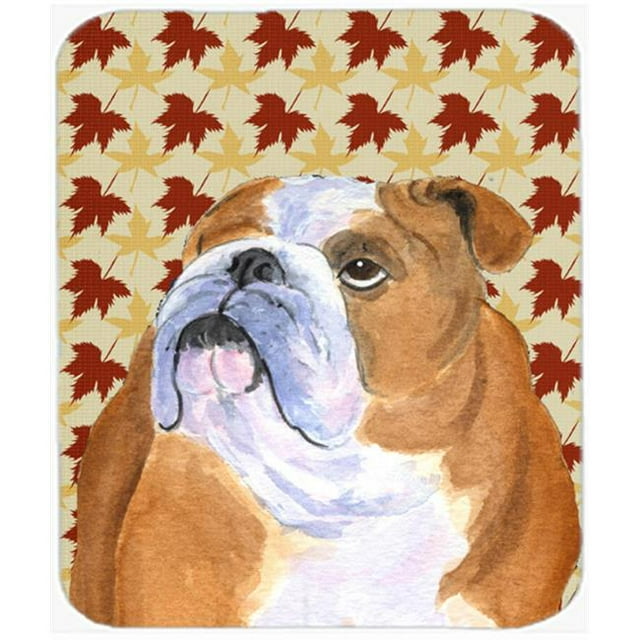 Bulldog English Tapis de Souris Portrait de Feuilles d'Automne, Tapis Chaud Ou Trivet