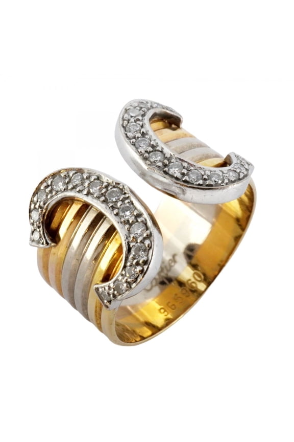 Pre-Owned Cartier 2C Ring in 18K Yellow Gold, White Pink and Diamonds, #55, for Men... (Good)