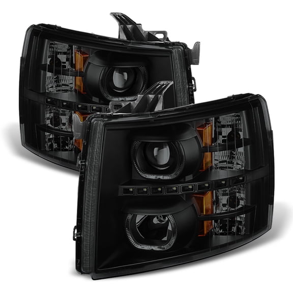 Black Smoke 2007-2013 Chevy Silverado 1500 2500 3500HD Headlights LED Halo Lamps
