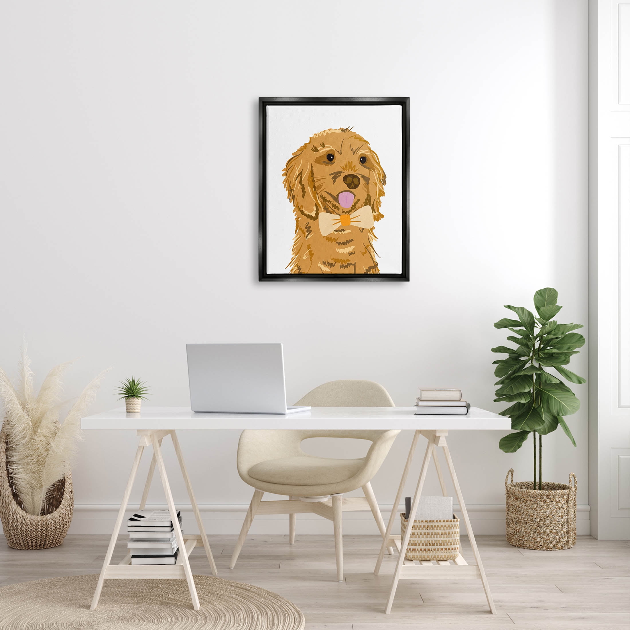 Golden Retriever Puppy Bowtie Pet Animals & Insects Graphic Art Jet Black Framed Art Print Wall Art