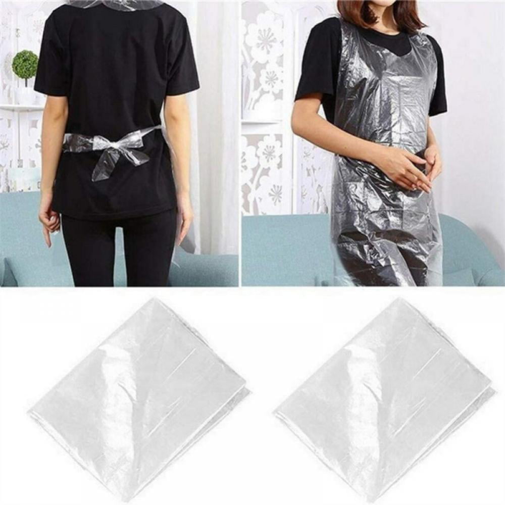 100pcs Disposable Plastic Waterproof Apron Barbecue Oil Clear Protection Body 