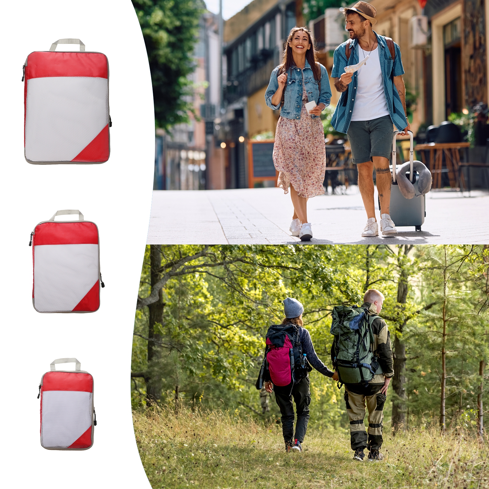 Uxcell 3pcs Compression Packing Cube for Suitcases Lightweight Travel Essentials Luggage Organizers Bags, Red