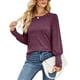 thumbnail image 1 of Jersey de manga larga para mujer, Top con cuello redondo y puños con botones, blusa holgada y cómoda para mujer, Top rojo purpúreo XL, 1 of 7