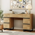thumbnail image 1 of WAMPAT 59 inch Executive Desk, Modern Wood Computer Desk, Writing Desk with Drawers, Charging Station, File Cabinet Storage, Home Office Workstation, Study Table for Bedroom, Living Room, Oak, 1 of 10
