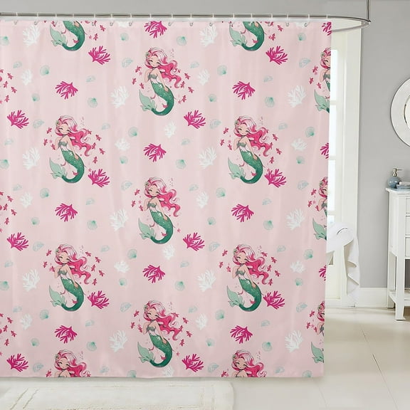 Mermaid Shower Curtain Set Pastel Pink Coral Fish Shower Curtain for Girls Women Kids,Shell Conch Bath Curtain Ocean Decor 72"Wx72"L,Tropical Aquarium Creature Nautical Sea Animal Bathroom Decor