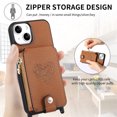 thumbnail image 4 of Feishell Crossbody Phone Case for Apple iPhone 14,Heart Pattern PU Leather Zipper Pocket & Card Slots Shockproof Kickstand Phone Case with Adjustable Shoulder Strap,Brown, 4 of 12
