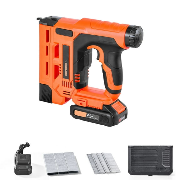 KFFKFF Cordless 2-in-1 Brad Nailer and Staple Gun, 18 Gauge 1-1/4 inch, Includes 500 Staples and 500 Nails, Battery and Charger Included, Ergonomic Non-Slip Grip, Ideal for Woodworking and DIY Tasks