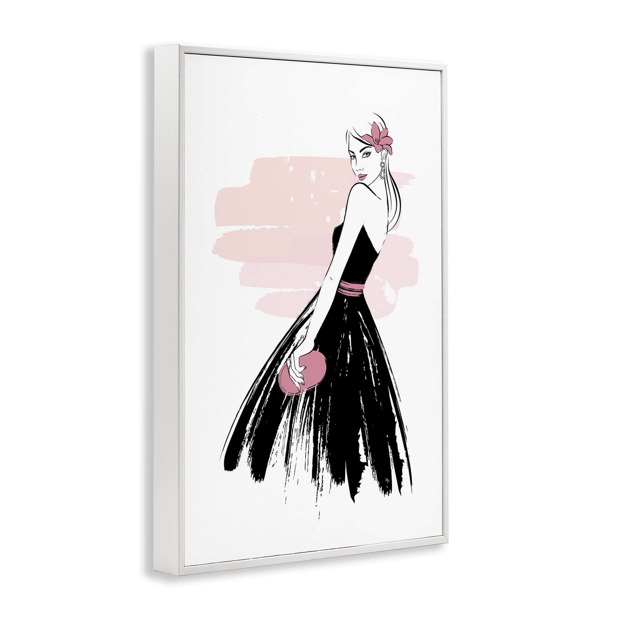 Stupell Industries Senorita in Black Dress Novelty Painting White Framed Art Print Wall Art, 20 x 30
