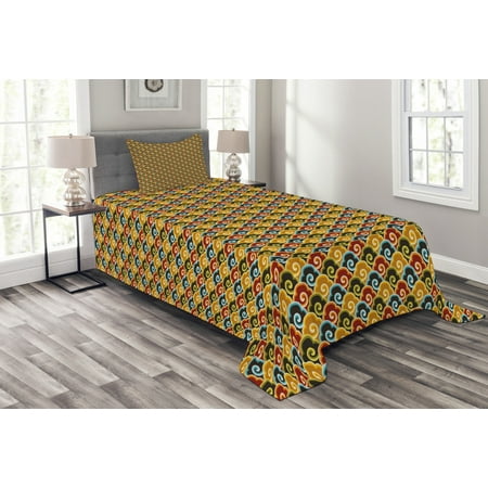Chinese Quilt Abstract Bedspread Set, Colorful Cloud Pattern with Wind Swirls Chinese Culture Inspired Image East Asian, Decorative Quilted Coverlet Set with Pillow Shams Included, Multicolor, by Ambesonne ()