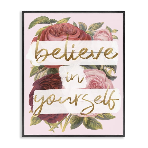 Stupell Industries Glam Believe In Yourself Pink Gold Rose Word Design Black Framed Giclee Art, 16 x 20, by Lil' Rue