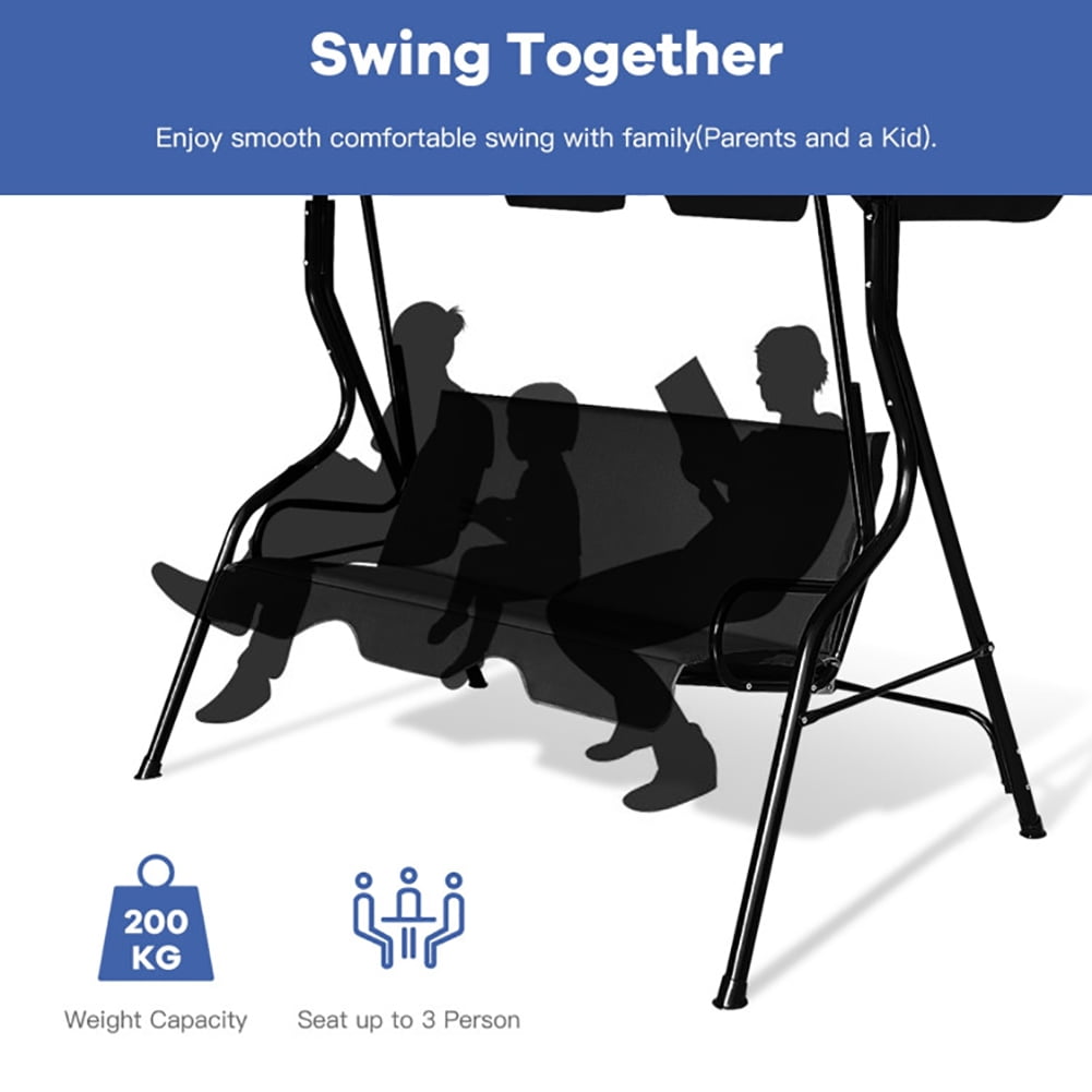 Aimee Lii 3 Seats Patio Canopy Swing, Swing Chair Outdoor, Black Aimee Lii 3 Seats Patio Canopy Swing, Swing Chair Outdoor, Black