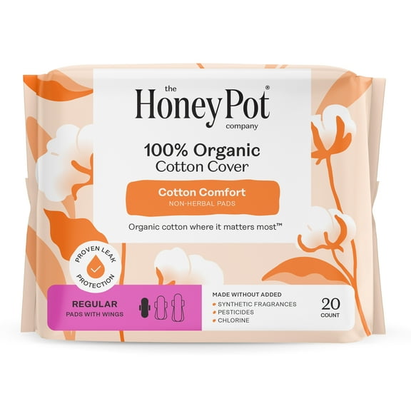 Honey Pot 100% Organic Cotton Comfort Cover Regular Pads, 20 Count