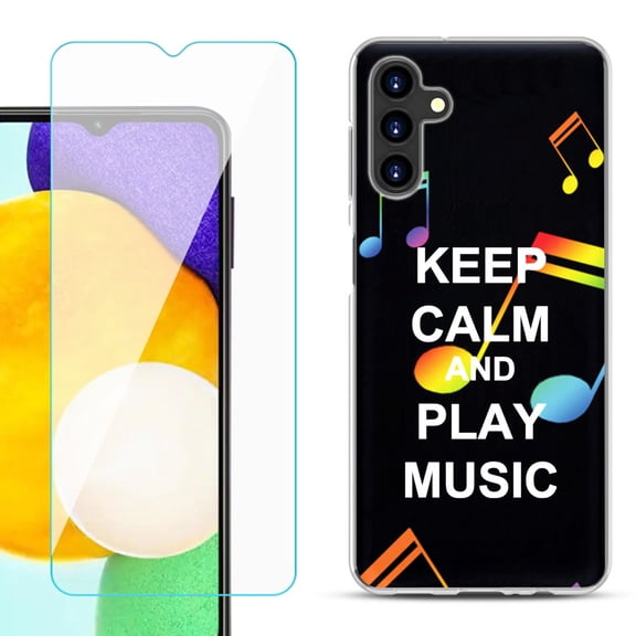 Slim-Fit TPU Fashion Phone Case for Samsung Galaxy A13 5G, with Tempered Glass Screen Protector, by OneToughShield ® - Keep Calm Music