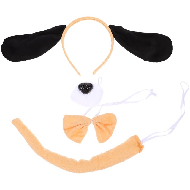 GOOHOCHY 1 Juego de diadema con orejas de perro, cola de Cosplay, pajarita decorativa, disfraz de Animal de nariz falsa para niños