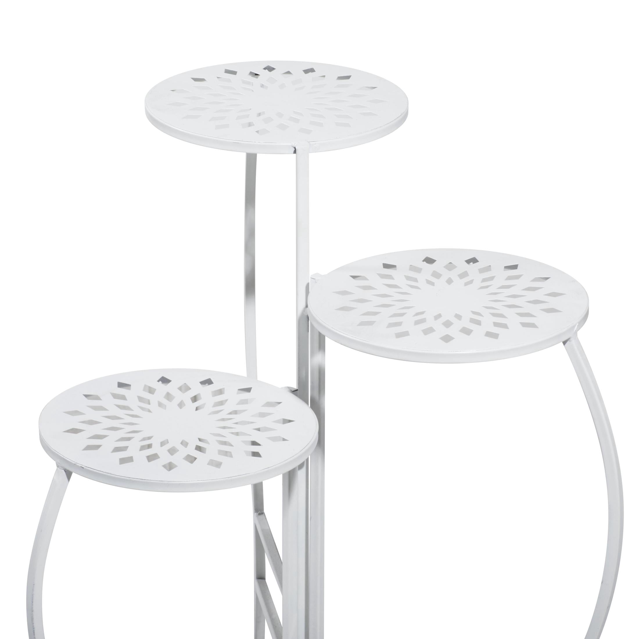 DecMode 19" x 14" x 24" 3 Tier White Metal Floral Plantstand