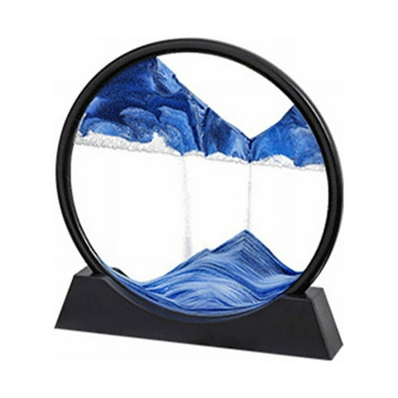Sandscape Moving Sand Art Picture Round Hourglass 3D Mountain Sandscape Motion Display Flowing Sand Painting-Blue