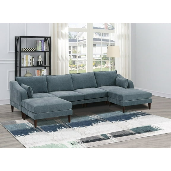 Living Room Classic 6pc Modular Sectional set 2x Armless Chair 2x Corner Wedge 2x Ottoman Mineral Morgan Fabric Cushion Couch