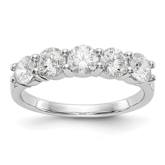 14K White Gold Ring Band Wedding Diamond Round 5-Stone , Size 5