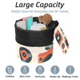 thumbnail image 2 of PhooArto Large Barrel Drawstring Makeup Bag, Orange Record Player Pattern Travel Cosmetic Bag Portable Make Up Organizer Bag, 2 of 6