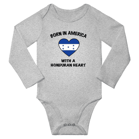 

Born in America With a Honduran Heart Baby Long Sleeve Bodysuit (Gray 24 Months)