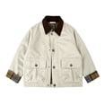 thumbnail image 3 of NOKIO Boys Corduroy Collar Jacket Plaid Cuff Zip Up Button Windbreaker with Pockets Casual Outerwear Fall Spring School Outdoor Play Daily Wear Toddler, 3 of 7