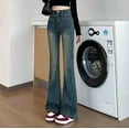 thumbnail image 4 of Wyobmus Women Wide Leg Jeans High Rise Flare Jeans Loose Boyfriends Bootcut Denim Pants Retro Y2K Streetwear With Pockets XS-2XL A-Blue, 4 of 5