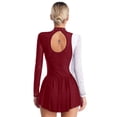 thumbnail image 2 of Sinleey Women's Figure Ice Skating Dress Long Sleeve Shiny Rhinestone Ballet Skirted Leotard Dresses Burgundy M, 2 of 6