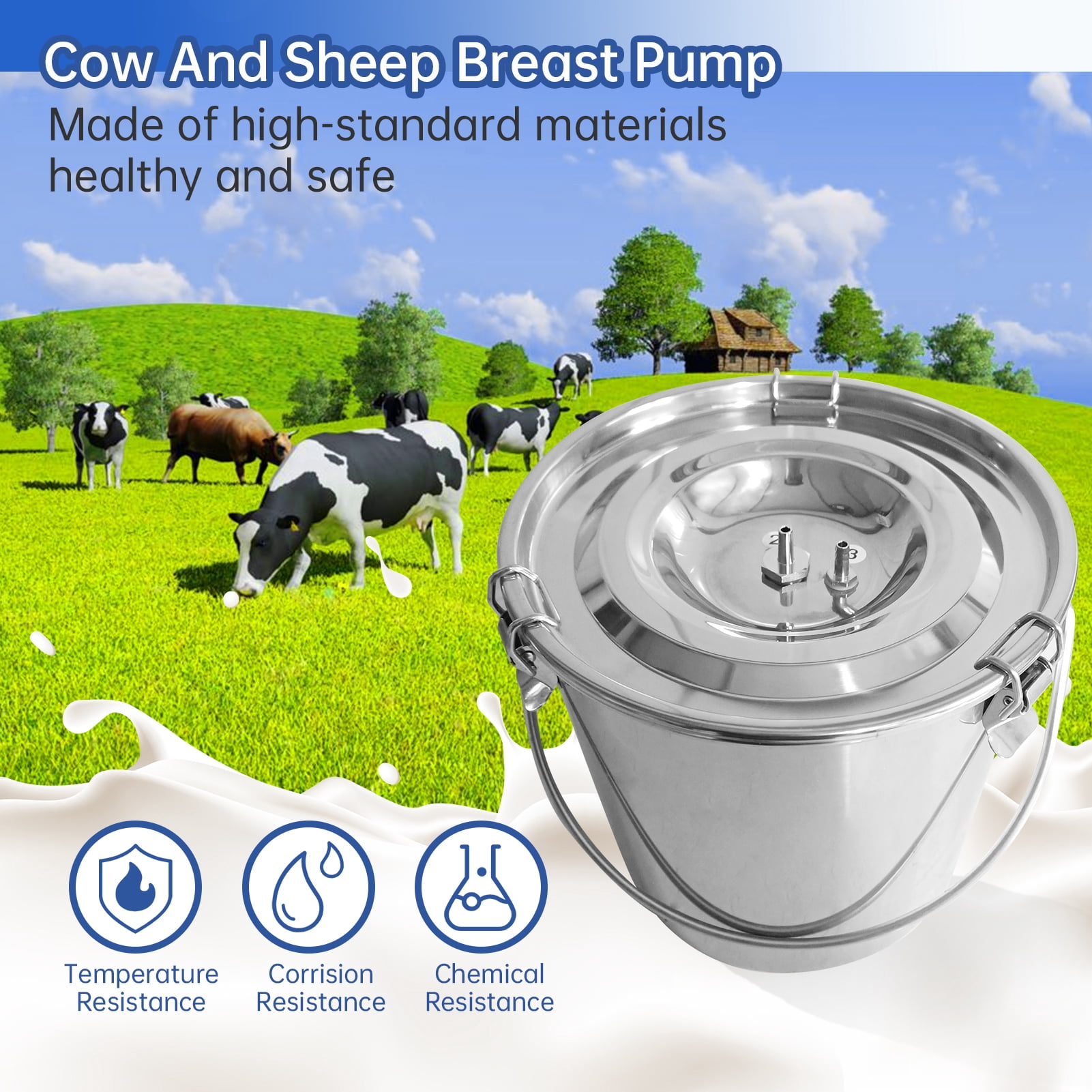 Goat Milker | Automatic Breast Pump | Efficient & Gentle On Animals, Food Grade Milk Bucket 3L, Pulsating Vacuum Pump For Dairy Farms
