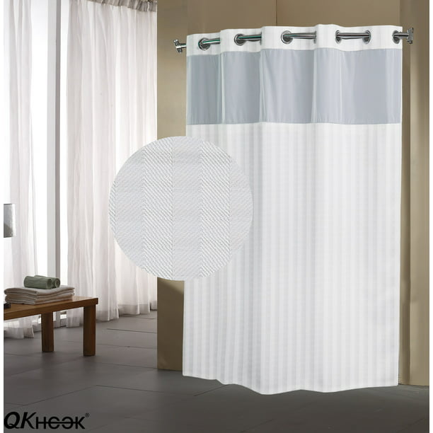Qkhook Hookless Shower Curtain With, Hookless Shower Curtain No Liner Needed