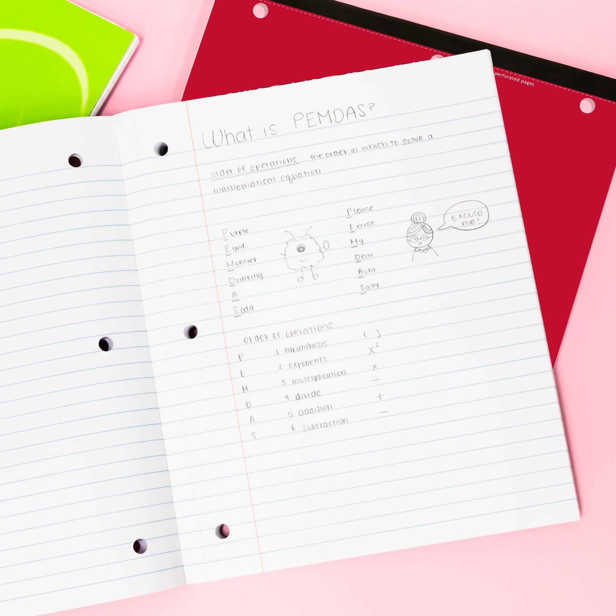 BAZIC Wide Ruled 1 Subject Notebooks 80 Sheets, Assorted Color, 6-Pack