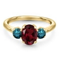 thumbnail image 3 of Gem Stone King 10K Yellow Gold Red Rhodolite Garnet and Blue Diamond Engagement Ring for Women | 1.89 Cttw | Oval 8X6MM | Gemstone January Birthstone | Size 5, 3 of 6