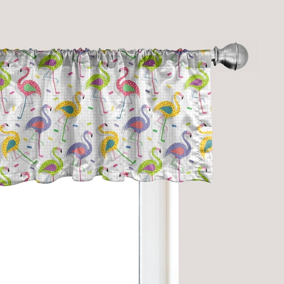 Ambesonne Flamingo Window Valance, Retro Colorful Pattern, 54" X 12", Multicolor