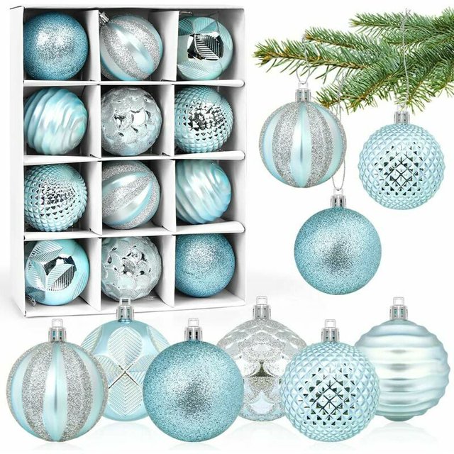 Bolas de Navidad azules de 6 cm, juego de 12 adornos de bolas de Navidad de plástico, adornos colgantes, adornos para árboles de Navidad, para decoración de bodas, fiestas en casa, Navidad